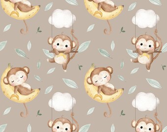 Jersey (organic) Affenbande - in-house production | Fabric for children | Sold by the meter | Children's fabric | Sewing children's clothing | Monkey with banana