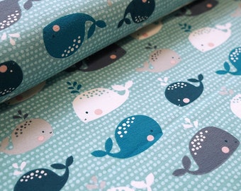 Organic Jersey - Baby Whale - Stoffonkel - blue | Fabric for children | Sold by the meter Animals Whale