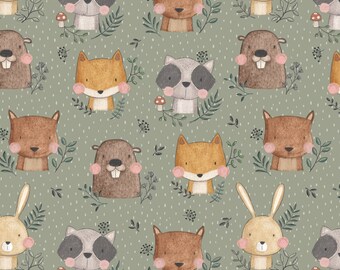 Jersey (Organic) Forest Animals - own production | Fabric for children | Sold by the meter | Children's fabric | Sewing children's clothing