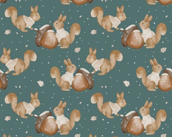 Jersey (Bio) Eichhörnchen, Eigenproduktion, Stoff für Kinder, Herbststoff, Winterstoff, Meterware, Kinderkleidung nähen