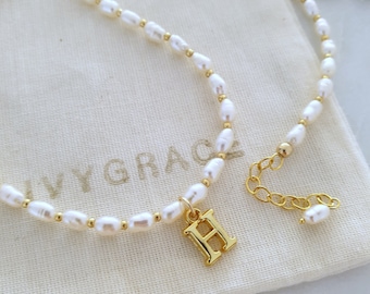 Gold Initial Freshwater Pearl Necklace - 18ct Gold Vermeil - Personalised