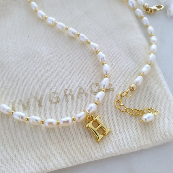 Gold Initial Freshwater Pearl Necklace - 18ct Gold Vermeil - Personalised