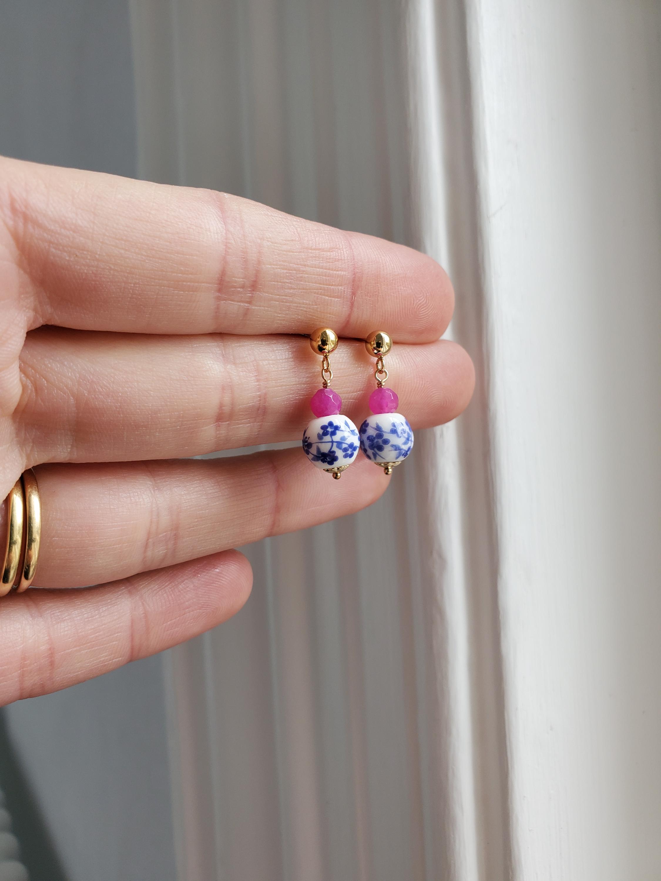 セラミックビーズイヤリング - 14金張り - Etsy 日本