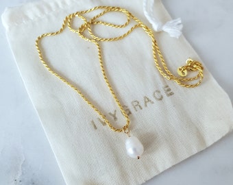 Gold and Freshwater Pearl Pendant Necklace - 18ct Gold Vermeil Chain - 18 inch