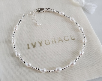 Pearl and Sterling Silver Beaded Bracelet - Freshwater Pearl