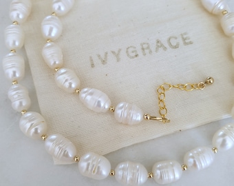Chunky Freshwater Pearl Beaded Necklace - 14ct Gold-Filled