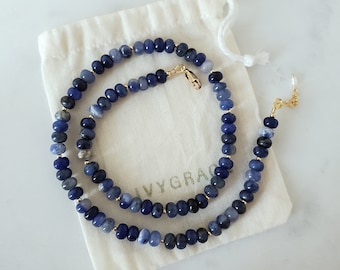 Blue Gemstone Beaded Necklace - 14ct Gold-Filled