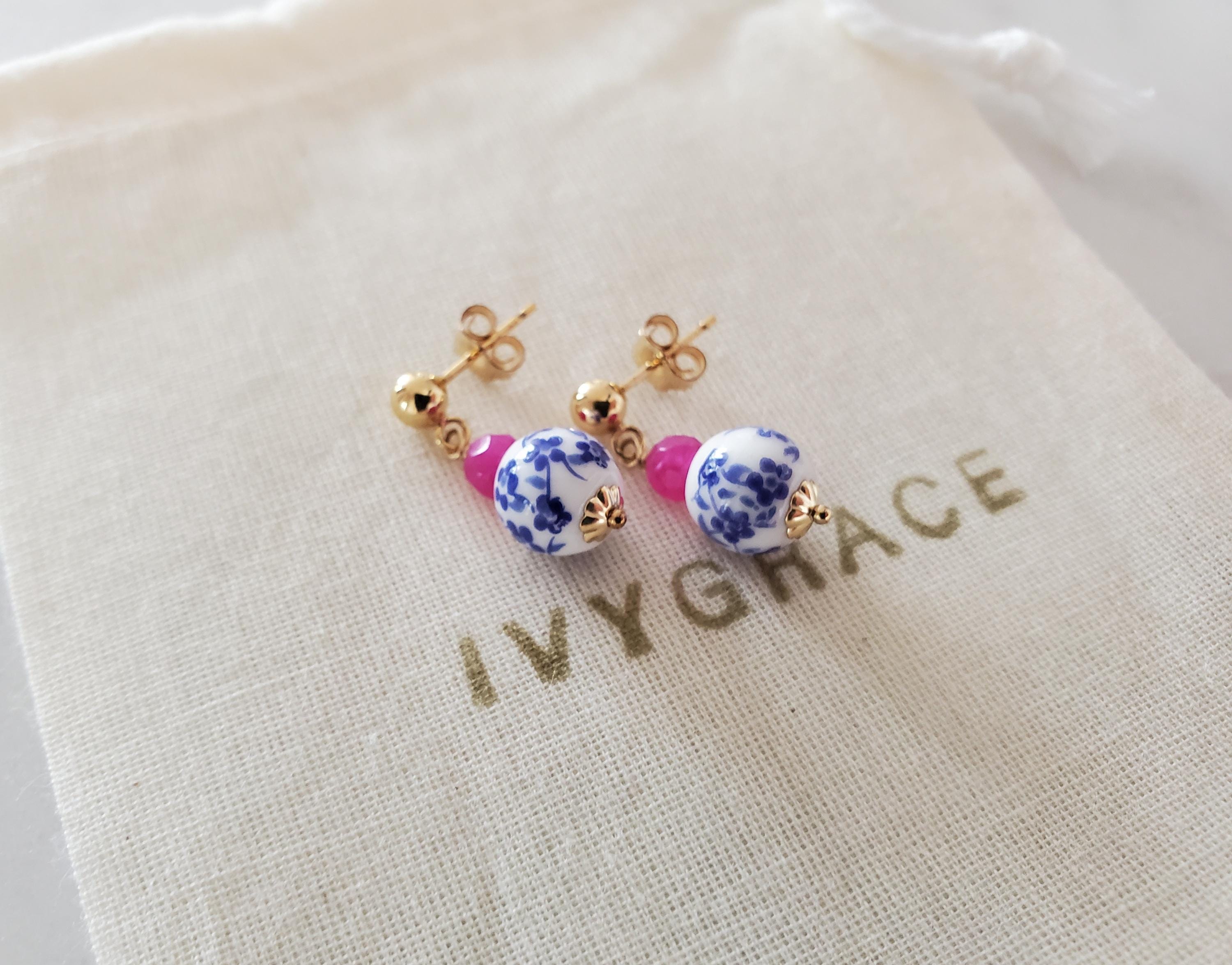 セラミックビーズイヤリング - 14金張り - Etsy 日本