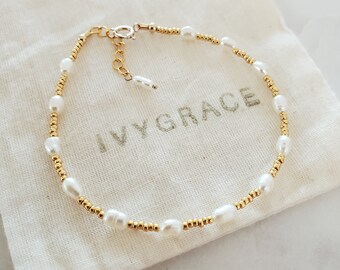 Freshwater Pearl and Gold Beaded Bracelet