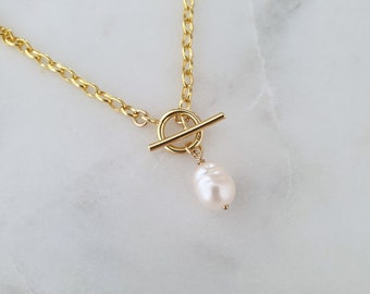 Pearl and 18ct Gold Vermeil Chain Necklace - Freshwater Pearl