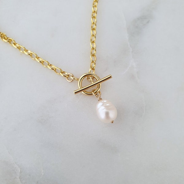 Pearl and 18ct Gold Vermeil Chain Necklace - Freshwater Pearl