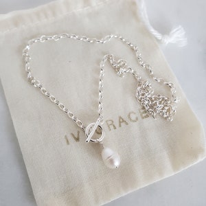 Sterling Silver and Freshwater Pearl Chain Necklace - Toggle Clasp