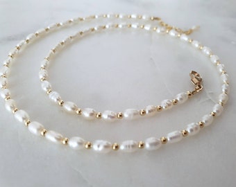 Freshwater Pearl Beaded Necklace - 14ct Gold-Filled