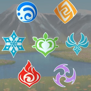 Genshin Elements Stickers, Water and Tear Resistant Stickers, Video Game Stickers