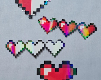 Holographic Pixel Hearts Vinyl Sticker: Water & Tear Resistant
