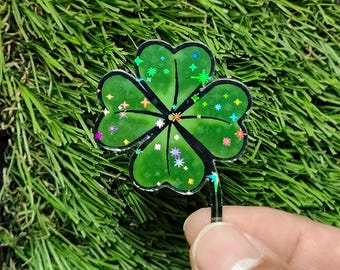 Holographic 4 Leaf Clover Vinyl Stickers - SheepyMouse - Lucky Spring Decor