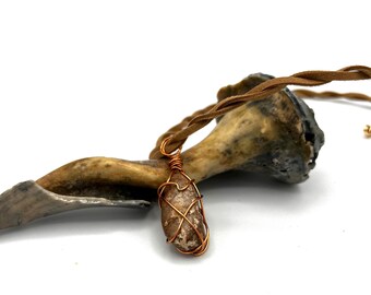 Wire Wrapped Agate Pendant Necklace: Beach Stone Jewelry