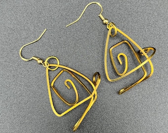 Geometric Wire Earrings: 18k Gold Plated, Modern Abstract Design