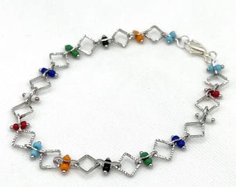 Sparkling Seed Bead Bracelet: Silver Rhodium Chain, Dainty Diamond Luster