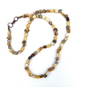 Crazy Lace Agate Necklace: Czech Glass Bead, Long Gemstone Necklace