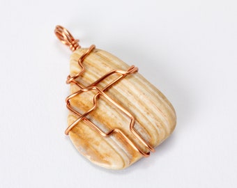 Copper Wire Wrapped Sea Shell Pendant: Beach Lover Gift