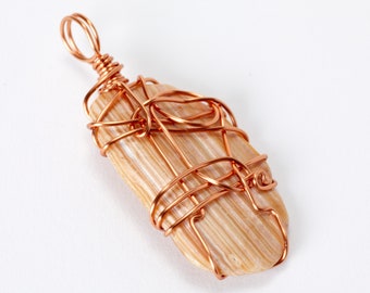 Copper Wire Wrapped Sea Shell Pendant: Beach Jewelry
