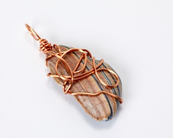 Copper Wire Wrapped Sea Shell Pendant: Handmade Beach Jewelry
