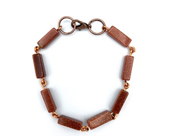 Goldstone Bracelet: Copper Wire Links, Autumn Sparkle