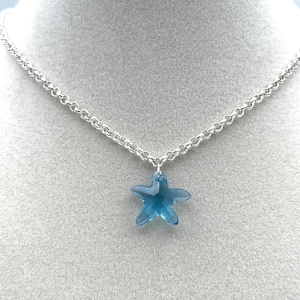 Blue Crystal Starfish Pendant Necklace: Summer Sea Life Jewelry