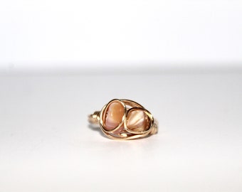 Golden Wire Wrapped Shell Ring: Beach Lover Jewelry