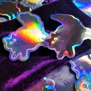 Holographic Chonky Void - Fat Black Cat Vinyl Stickers