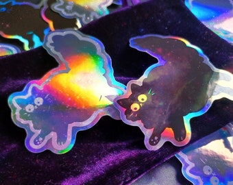 Holographic Chonky Void - Fat Black Cat Vinyl Stickers