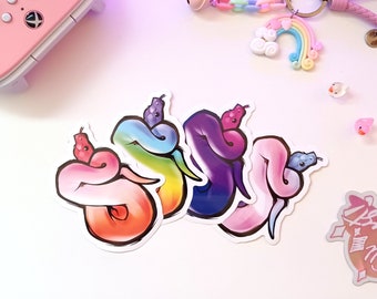 LGBT Pride Snake Holographic and White Gloss Vinyl Stickers
