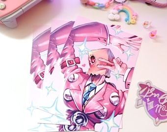 Pink Sparkle Faust / Dr. Baldhead from Guilty Gear Matte Cardstock Wall Art Print