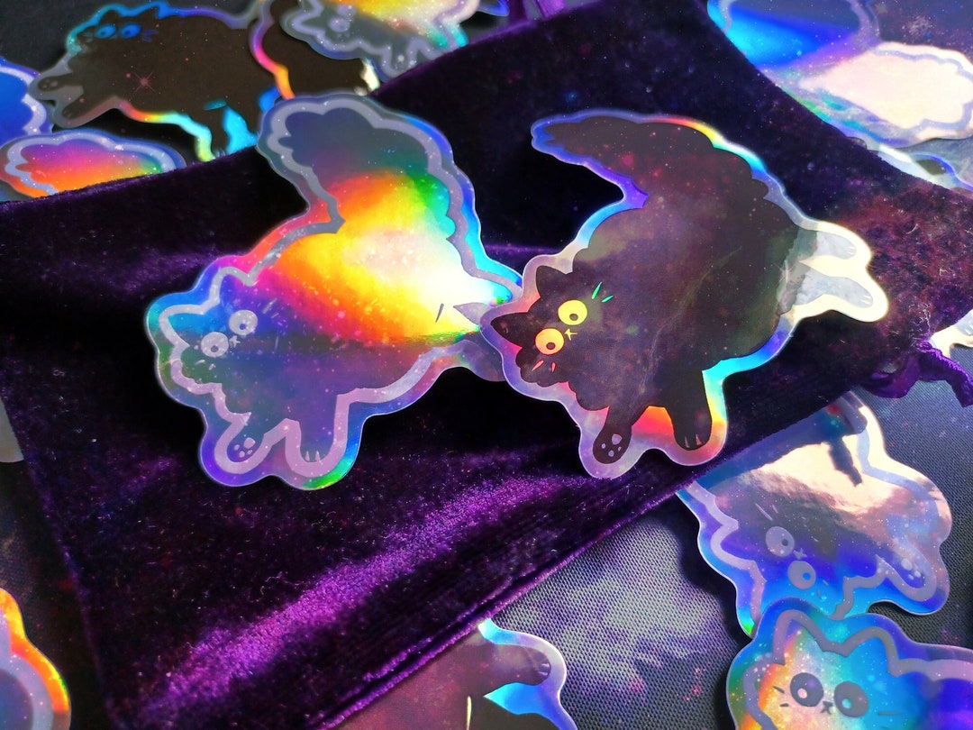 Holographic Chonky Void Fat Black Cat Vinyl Stickers - Etsy