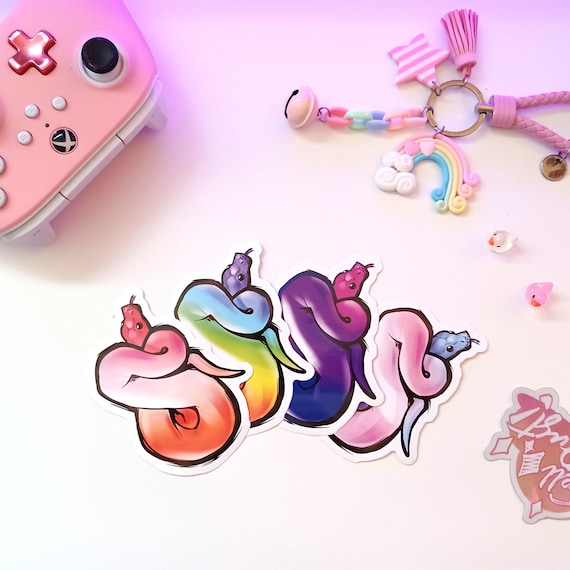LGBT Pride Snake Holographic and White Gloss Vinyl Stickers