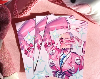 Pink Sparkle Faust / Dr. Baldhead from Guilty Gear Matte Cardstock Wall Art Print