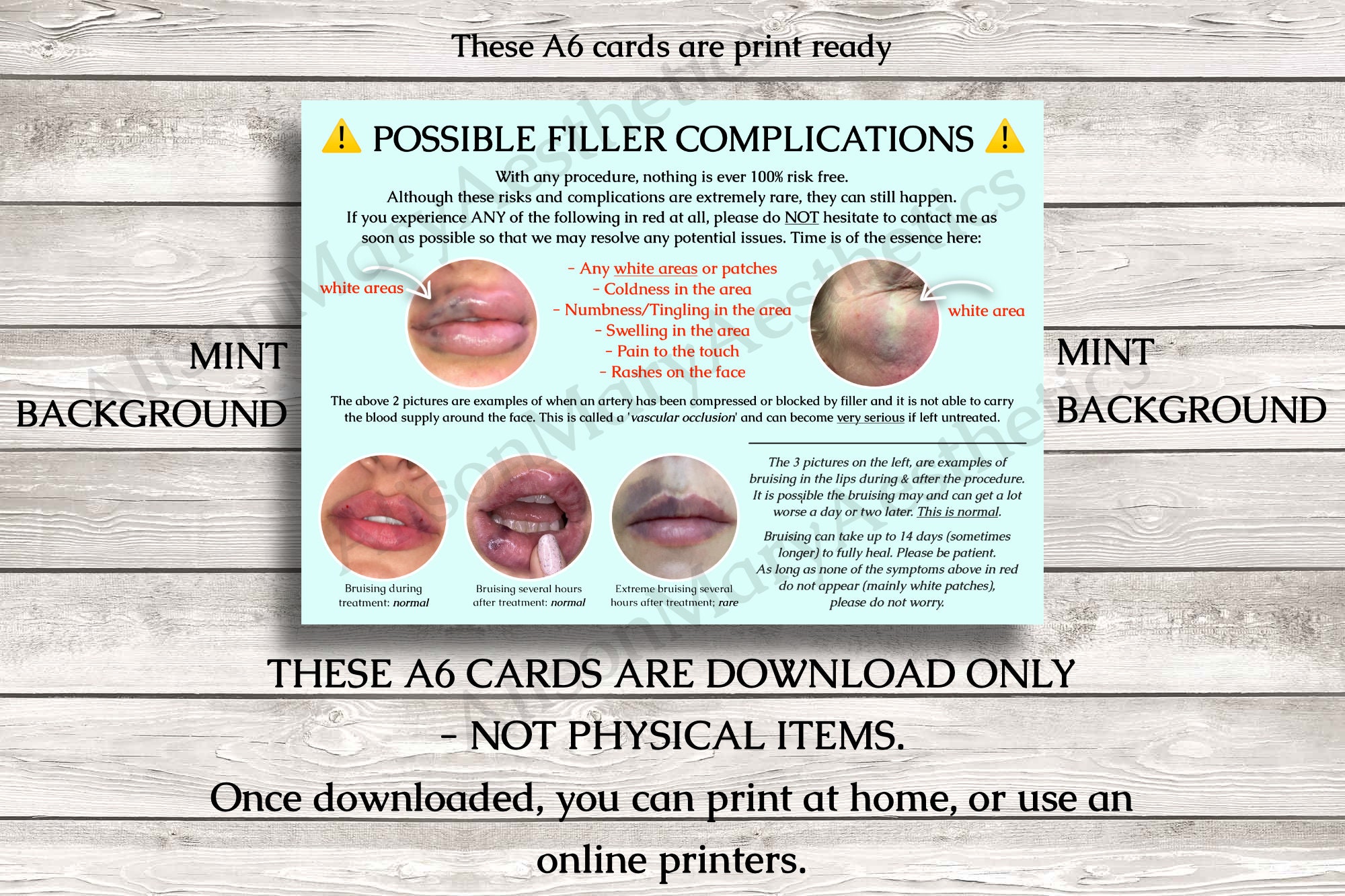 A6 Aesthetics Dermal & Lip Filler Complications Cards for Etsy France
