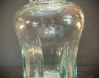 Vintage Scandinavian Style Art Glass Vase Aqua Green Heavy Optic Panel Vase Mid Century Modern Decor