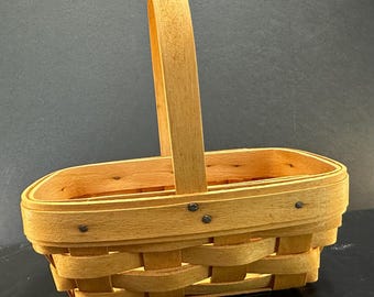 1999 Longaberger Small Handled Basket Handwoven Dresden Ohio Mini Gathering Basket