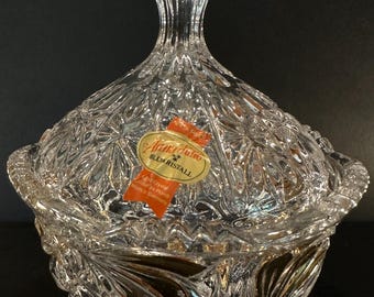 Vintage Anna Hütte Bleikristall Covered Candy Dish – German Lead Crystal Bonbon Bowl with Gold Accents