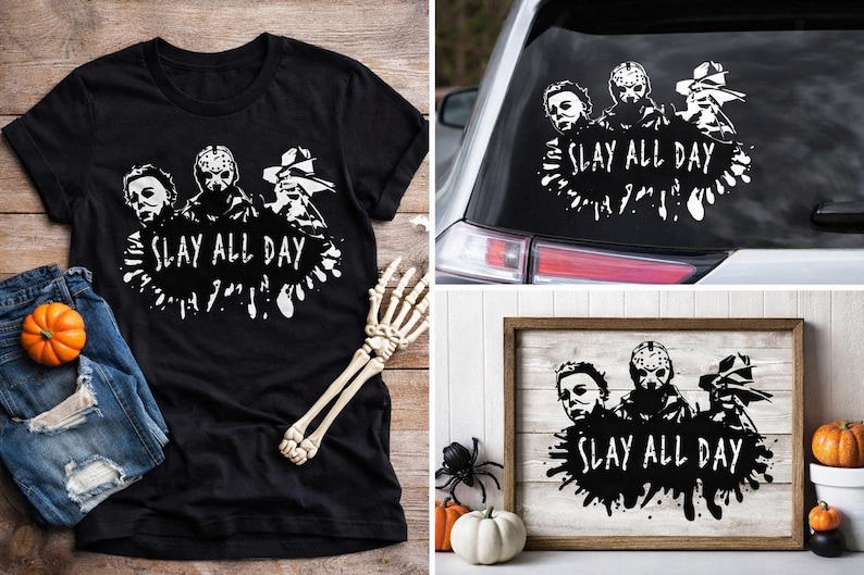 Slay all Day horror SVG/PNG file - Nightmare on Elm Street - Jason - Halloween - Horror movie shirt Design - Slasher Design - Horror design image 1