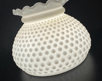 Vintage Milk Glass Hobnail Lamp Shade, 5 3/8 Inch Fitter, Ruffled White Glass Shade, Fenton Style Replacement Lamp Shade