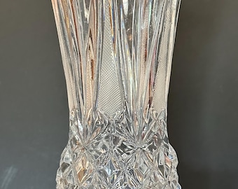 Vintage Italian Lead Crystal Vase 24% PbO, Hand Made Crystal Flower Vase, Heavy Cut Crystal Vase, Diamond Pattern Floral Centerpiece