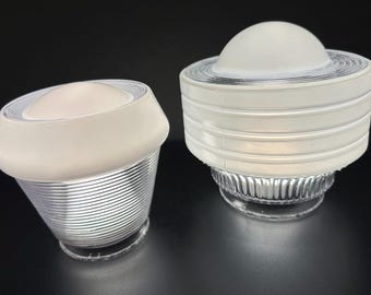 Vintage Art Deco Saturn Glass Ceiling Light Shade Pair | Frosted Milk Glass UFO Saturn Globe Light Covers | Machine Age Lighting 1930s 1940s