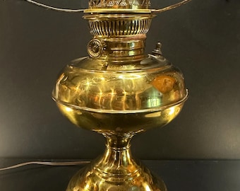 Antique Rayo Brass Oil Lamp Converted to Electric | Original Rayo Burner | Early 1900s Lighting | Victorian Edwardian Decor