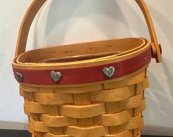 Longaberger 2002 Love Notes Basket With Protector Liner | Heart Tack Valentine’s Basket | Handwoven Ohio USA