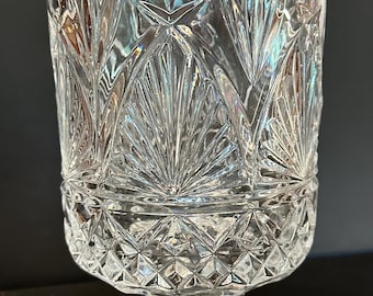 Shannon Crystal by Godinger Footed Vase, Heavy Lead Crystal Pedestal Vase, Cut Crystal Cachepot, Fanburst Crystal Centerpiece