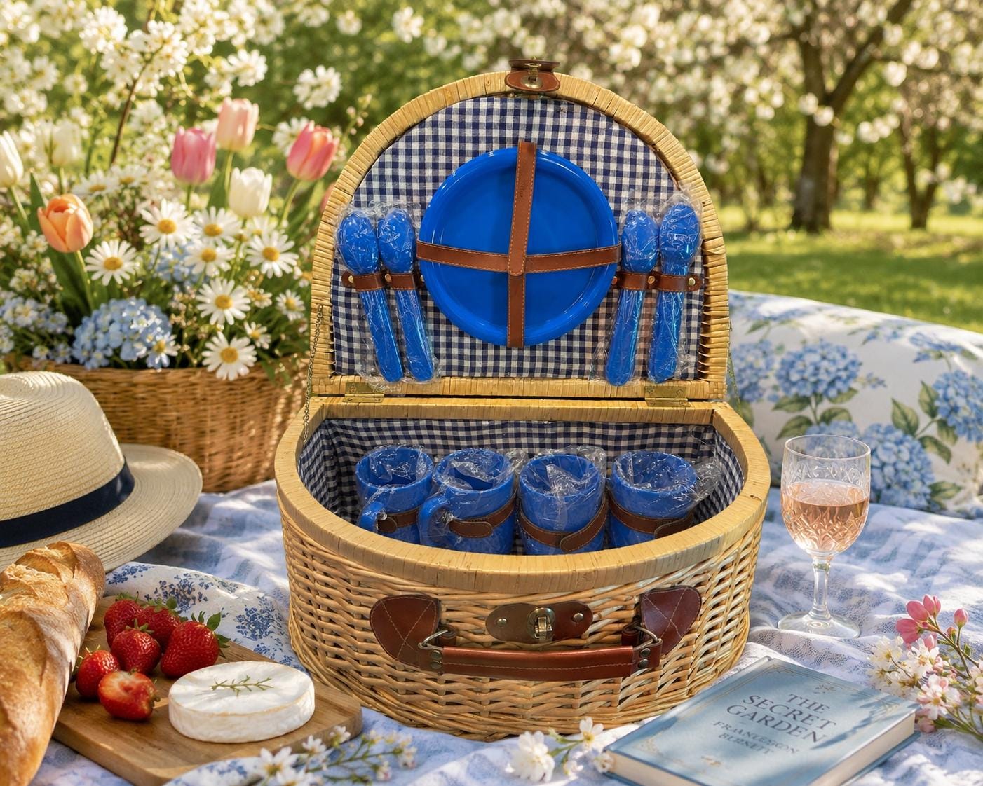 ビンテージ　パステルブルー　ウィッカーラック Vintage Blue Picnic Basket - Etsy