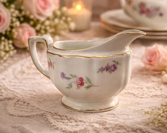 Service à thé allemand vintage Heinrich Selb des années 1940 en porcelaine, motif 1567, motif floral doré doré, décor Cottagecore